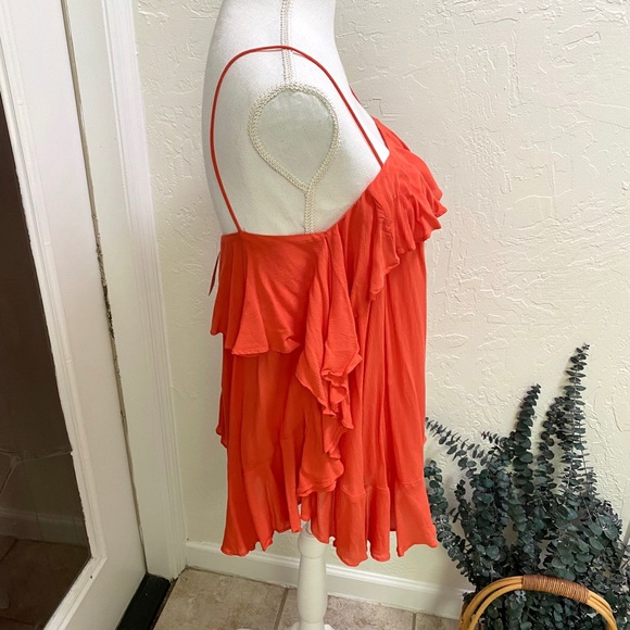Free People Red Ruffle Cascade Sleeveless Top NWT Size XS - Picture 4 of 7